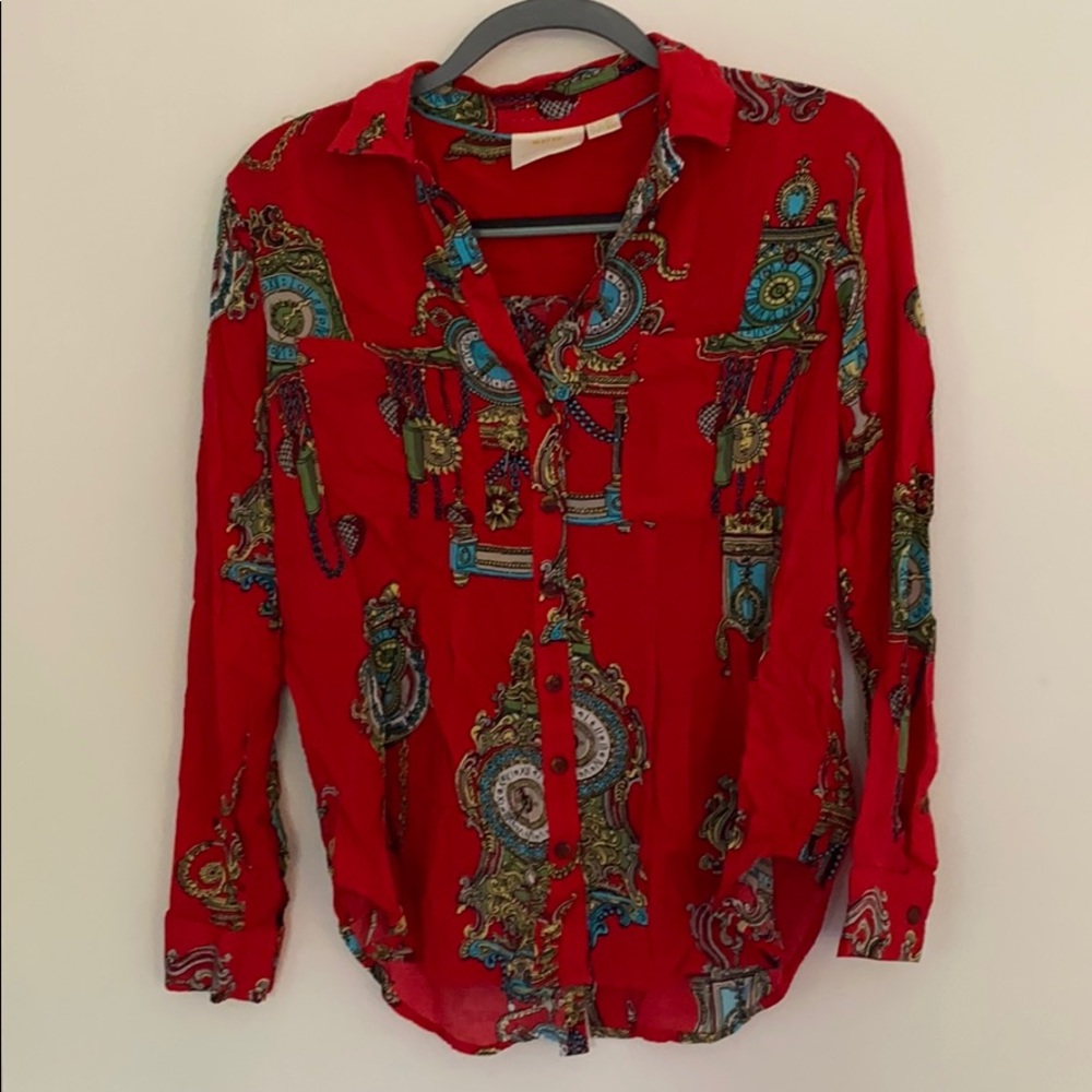 Anthropologie - Button-Down (soft) - Red/ Clock